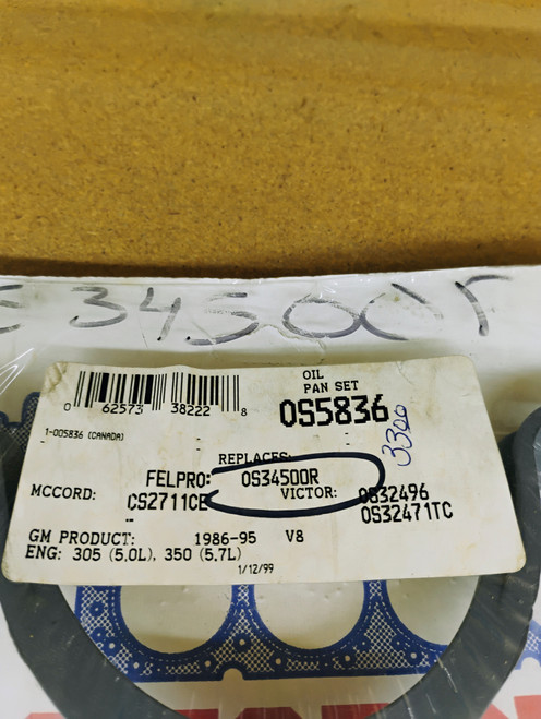 ROL OS5836 Oil Pan Gasket Set for 1986-1995 GM 305 350 Small Block V8 restoration.