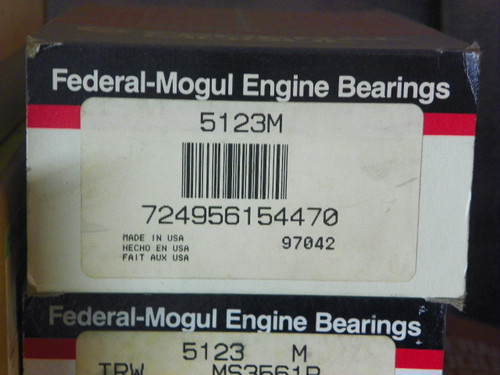 Federal Mogul 5123M standard size main bearing set for 1982 Ford 232 V6 3.8L engine restoration.