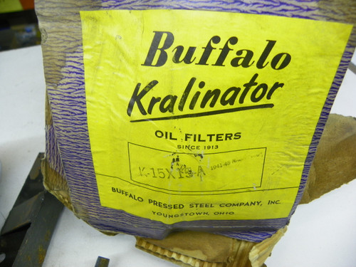 Vintage NOS Buffalo Kralinator K-15X-A Oil Filter Kit with chrome housing for 1940s Nash