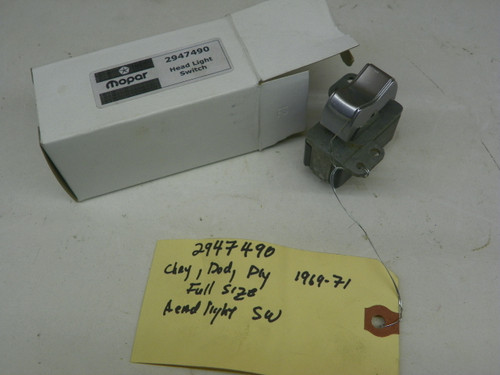 Mopar 2947490 Headlight Switch for 1969-1971 Chrysler Dodge Plymouth restoration. - Image 1