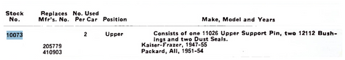 TRW 10073 Upper Support Pin Kit for 1947-1955 Kaiser-Frazer 1951-1954 Packard All Models restoration. - Image 2