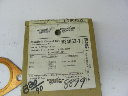 Fitzgerald MS4052-1 Manifold Gasket Set for 1928 Chevrolet 4 Cylinder restoration. - Image 2