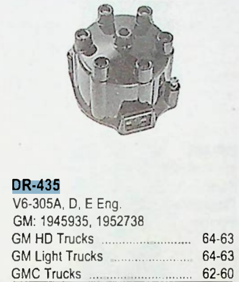 Standard DR-435 Distributor Cap for 1960-1964 GM GMC Trucks V6 305A D E restoration. - Image 2