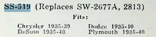 Standard SS519 Starter Switch for 1935-1940 Chrysler DeSoto Dodge Plymouth restoration. - Image 2