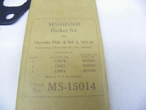 Victor MS-15014 Manifold Gasket Set for 1934-1936 Chevrolet Master Standard 6 restoration. - Image 2