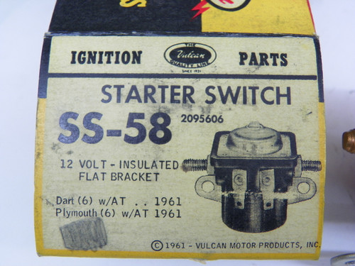 Vulcan SS-58 Starter Switch for 1961 Dodge Dart Plymouth 6 Cyl AT restoration. - Image 2