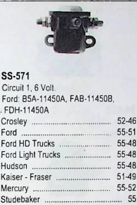 Standard Plus SS-571 Starter Switch 6V for 1946-1955 Ford Hudson Mercury restoration. - Image 2