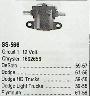 Standard SS-566 Starter Solenoid for 1956-1961 Chrysler DeSoto Dodge Plymouth restoration. - Image 2
