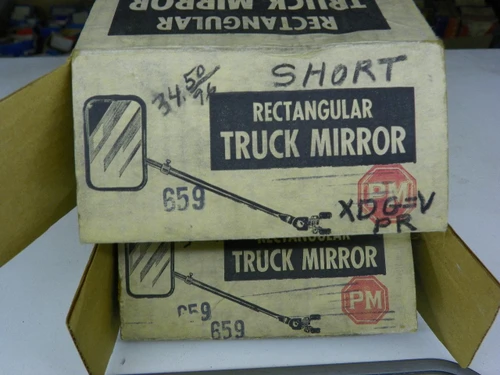 Peterson Mfg. Co. (2) 659 Short Rectangular Truck Mirrors adjustable arm NORS restoration. - Image 2