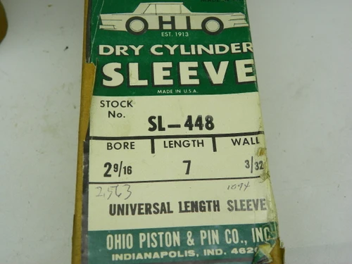 Ohio SL-448 Dry Cylinder Sleeve vintage engine restoration - Image 2