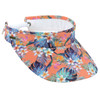 Women's Adjustable Coil Visor by Sun N' Sand – "Solid Orange/Blue Flowers" - Cotton Visor w/ Coil" - UV 50 Protection