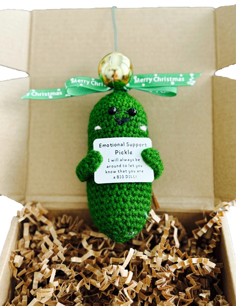 Handmade Crochet Support Pickle - Christmas Tree Ornament in Gift