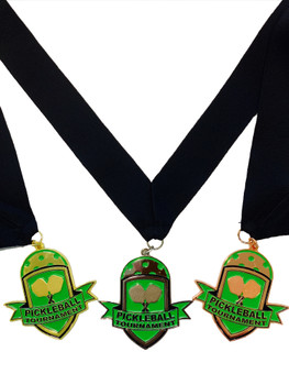 Pickleball Medals, Set of 3 - Gold, Silver & Bronze - 3" Pickleball Medal Award with Free V Shaped Ribbon 