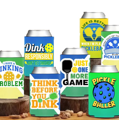 Pickleball Themed 12 oz. Can Cooler Sleeves | 4 Assorted Designs | Insulated | Great Gift For Pickleball Lovers Pickleball Themed 12 oz. Can Cooler Sleeves | 4 Assorted Designs | Insulated | Great Gift For Pickleball Lovers