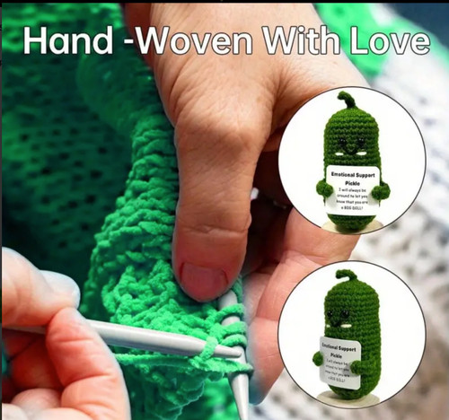 Handmade Crochet Emotional Support Pickle w/ Wooden Base & Message Card | Embrace The Pickle! | Makes a Perfect Companion Handmade Crochet Emotional Support Pickle w/ Wooden Base & Message Card | Embrace The Pickle! | Makes a Perfect Companion