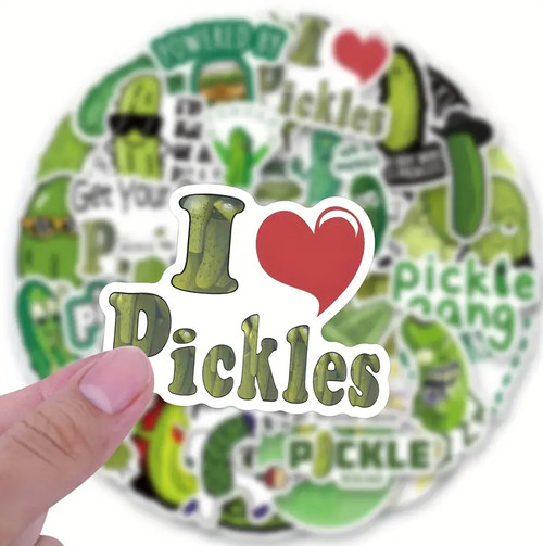 Pickle Cartoon Stickers | 50 pcs.| Random Assortment of Vinyl Stickers For Water Bottles, Laptop, Luggage | Almost Anywhere! Pickle Cartoon Stickers | 50 pcs.| Random Assortment of Vinyl Stickers For Water Bottles, Laptop, Luggage | Almost Anywhere!