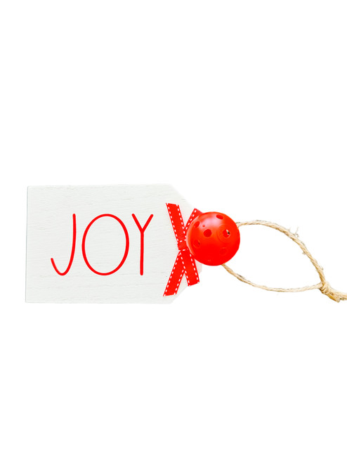 Celebrate With This Christmas "JOY" Wooden Ornament - w/ Miniature Pickleball