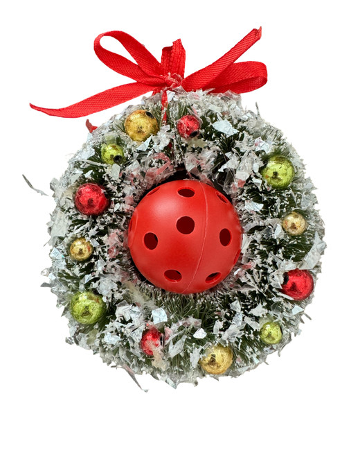 4" Classic Snowflake Christmas Wreath Ornament w/ Miniature Pickleball