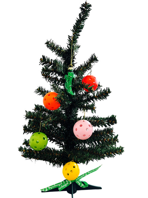 18" Green Christmas Tree w/ 5 Small Pickleballs And a Pickle Ornament