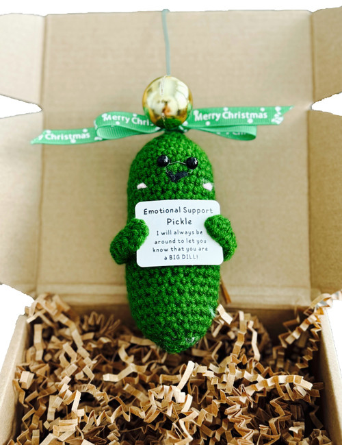 Handmade Crochet Support Pickle - Christmas Tree Ornament in Gift Box | Embrace The Pickle! | 