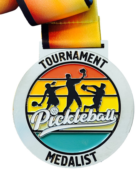 Pickleball Medals, Set of 3 - Gold, Silver & Bronze - 3" Pickleball Medal Award with Free Custom Multi-Colored Ribbon  Pickleball Medals, Set of 3 - Gold, Silver & Bronze - 3" Pickleball Medal Award with Free Custom Multi-Colored Ribbon