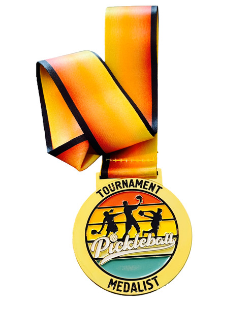 Pickleball Medal - GOLD - 3" Pickleball Medal Award with Free Custom Multi-Colored Ribbon Pickleball Medal - GOLD - 3" Pickleball Medal Award with Free Custom Multi-Colored Ribbon
