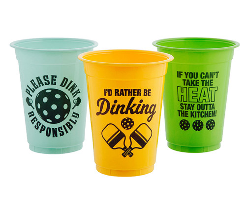 "Pickleball Assorted Plastic Cups" - 6 - pack/16 oz. Each - Featuring Three Pickleball Theme Designs 
