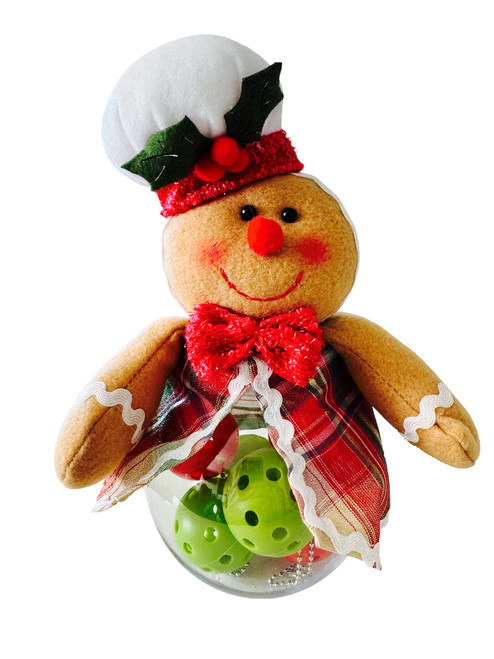 Festive Christmas Plush Gingerbread Chef Jar - Filled w/ 6 Holiday Pickleball Keychains Festive Christmas Plush Gingerbread Chef Jar - Filled w/ 6 Holiday Pickleball Keychains