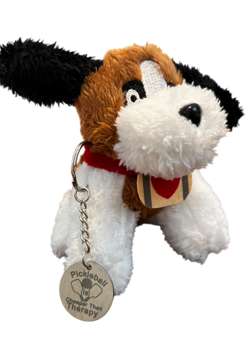 Mini Valentine's Day Stuffed St. Bernard w/ Stainless Steel Pickleball Sports Key Ring