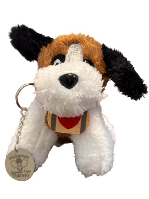 Mini Valentine's Day Stuffed St. Bernard w/ Stainless Steel Pickleball Sports Key Ring 