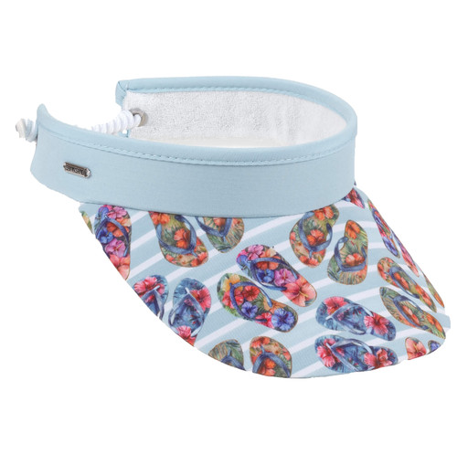 Women's Adjustable Coil Visor by Sun N' Sand – "Flip Flops"-  Cotton Visor w/ Coil" - UV 50 Protection
