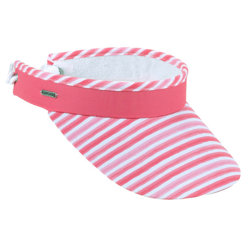 Women's Adjustable Coil Visor by Sun N' Sand – "Pink Stripe"- Cotton Visor w/ Coil" - UV 50 Protection 