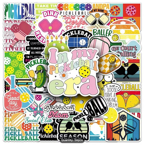 Pickleball "Fun Stickers" | 50 pcs.| Random Assortment of Vinyl Stickers For Water Bottles, Laptop, Luggage
