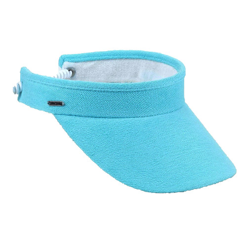 Women's Adjustable Coil Visor by Sun N' Sand – "Solid Aqua" -  Cotton Visor w/ Coil" - UV 50 Protection