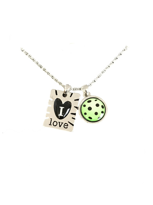 Custom Designed Pickleball "I Love Pickleball" Necklace Pickleball