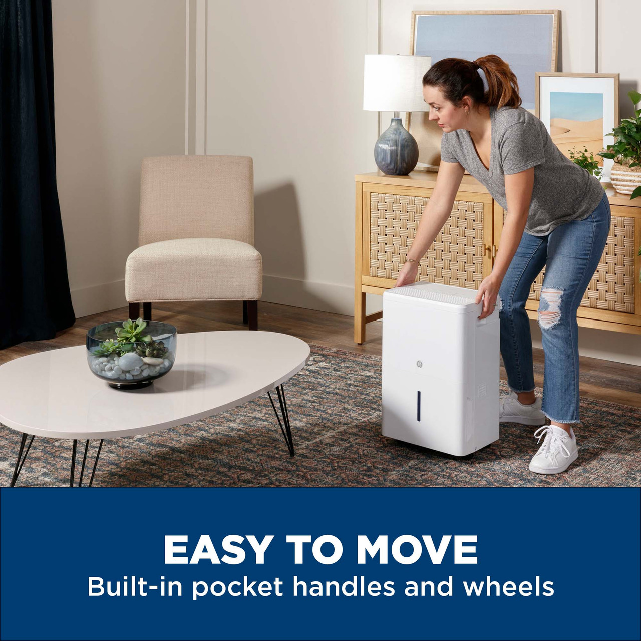 GE® 50 Pint Portable Dehumidifier with Built-in Pump and Smart Dry