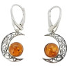 Moon Cognac Amber Sterling Silver Earrings On Hooks