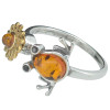 Amber Sterling Silver Frog/Flower Spinner Adjustable Ring
