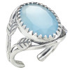 Faceted Blue Chalcedony Leaf-Design Adjustable Ring