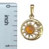 Sun And Moon Cognac Amber Gold Plated Silver Pendant (P-CG/GPL-6496)