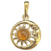 Sun And Moon Cognac Amber Gold Plated Silver Pendant (P-CG/GPL-6496)