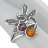 Multi-Color Amber Sterling Silver Fairy Adjustable Ring. Round-shaped genuine Baltic amber stones in various colors are set in .925 sterling silver. Adjustable fairy design ring.
