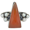 Red Onyx Sterling Silver Ring. Triangle and round-shaped red onyx gemstones are set in genuine .925 sterling silver.