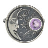 Faceted Amethyst Sterling Silver Moon Ring. A round-shaped faceted amethyst gemstone is set in genuine .925 sterling silver.