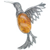 Cognac Amber Sterling Silver Hummingbird Handmade Pendant. An oval-shaped genuine Baltic amber stone is set in .925 sterling silver. Handcrafted hummingbird design.