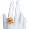 Amber Sterling Silver Flower Adjustable Ring