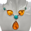 Amber Turquoise Sterling Silver Necklace 24"