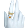 Cognac Amber Gold-Plated Sterling Silver Dragonfly Adjustable Ring