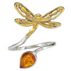 Cognac Amber Gold-Plated Sterling Silver Dragonfly Adjustable Ring