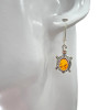 Cognac Amber Sterling Silver Turtle Earrings on Hooks